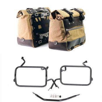 Par de maletas laterales Cult en Canvas 40L - 50L + Par de placas de aluminio + Marcos de alforjas de aluminio Atlas BMW F450GS