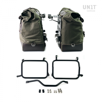 Par de maletas laterales Cult en Canvas 40L - 50L + Par de placas de aluminio + Portaequipajes de aluminio Atlas HD Pan America