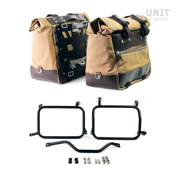 Par de maletas laterales Cult en Canvas 40L - 50L + Par de placas de aluminio + Portaequipajes de aluminio Atlas HD Pan America