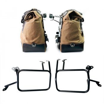 Par de maletas laterales Cult en Canvas 40L - 50L + Par de placas de aluminio + Marcos de alforjas de aluminio Atlas para KTM 1290/1390 Super Adventure S-R