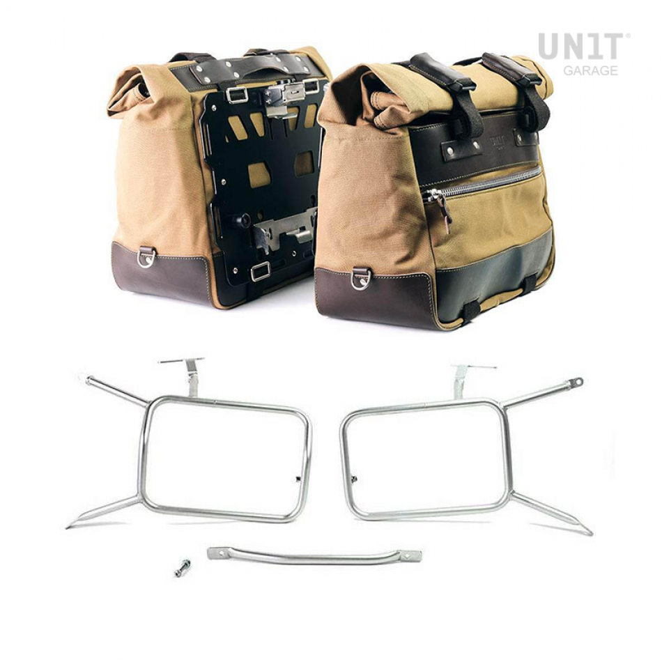 Par de maletas laterales Cult en Canvas 40L - 50L + Par de placas de aluminio + Bastidores de bolsas de aluminio Atlas nineT