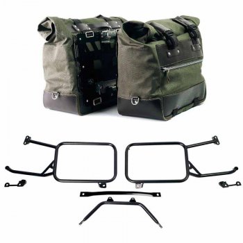 Par de alforjas laterales Cult in Canvas 40L - 50L + Par de placas de aluminio + Marcos de alforjas de aluminio Moto Guzzi Stelvio (2024 en adelante)