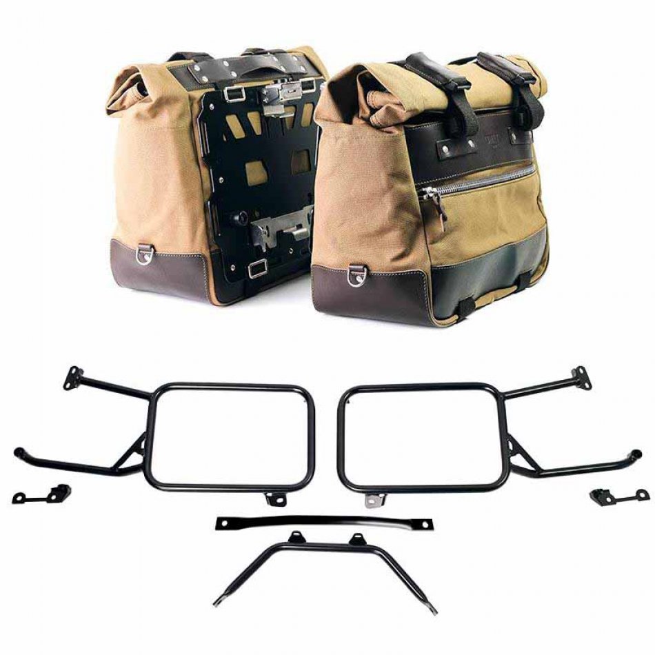 Par de alforjas laterales Cult in Canvas 40L - 50L + Par de placas de aluminio + Marcos de alforjas de aluminio Moto Guzzi Stelvio (2024 en adelante)