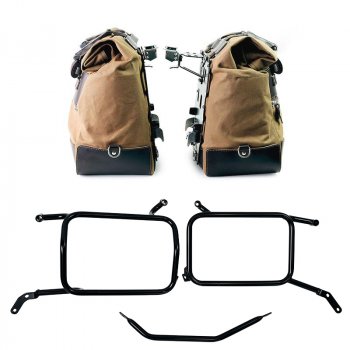 Par de bolsas laterales Cult en Canvas 40L - 50L + Par de placas de aluminio + Marcos para bolsas de aluminio Moto Guzzi V85 TT (2024 en adelante)