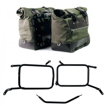 Par de bolsas laterales Cult en Canvas 40L - 50L + Par de placas de aluminio + Marcos para bolsas de aluminio Moto Guzzi V85 TT (2024 en adelante)