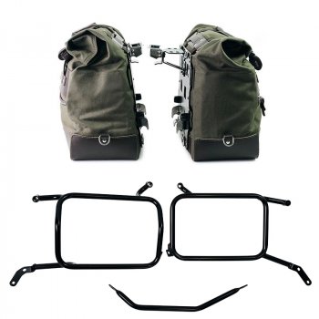 Par de bolsas laterales Cult en Canvas 40L - 50L + Par de placas de aluminio + Marcos para bolsas de aluminio Moto Guzzi V85 TT (2024 en adelante)