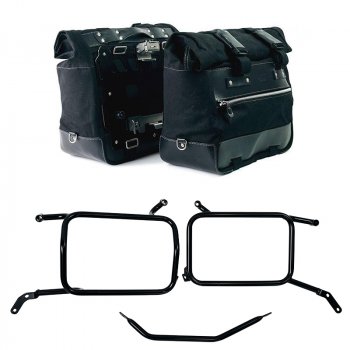 Par de bolsas laterales Cult en Canvas 40L - 50L + Par de placas de aluminio + Marcos para bolsas de aluminio Moto Guzzi V85 TT (2024 en adelante)