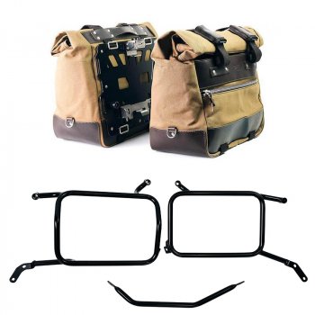 Par de bolsas laterales Cult en Canvas 40L - 50L + Par de placas de aluminio + Marcos para bolsas de aluminio Moto Guzzi V85 TT (2024 en adelante)