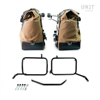 Par de maletas laterales Cult en Canvas 40L - 50L + Par de placas de aluminio + Marco de bolsa de aluminio Moto Guzzi V85TT Negro