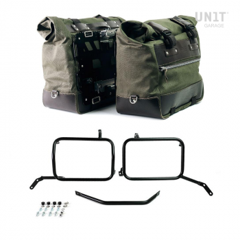 Par de maletas laterales Cult en Canvas 40L - 50L + Par de placas de aluminio + Marco de bolsa de aluminio Moto Guzzi V85TT Negro