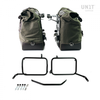 Par de maletas laterales Cult en Canvas 40L - 50L + Par de placas de aluminio + Marco de bolsa de aluminio Moto Guzzi V85TT Negro