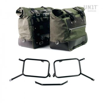 Par de alforjas Cult en Canvas 40L - 50L + Par de placas de aluminio + marcos de alforjas de aluminio Triumph Bonneville T120