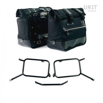 Par de alforjas Cult en Canvas 40L - 50L + Par de placas de aluminio + marcos de alforjas de aluminio Triumph Bonneville T120