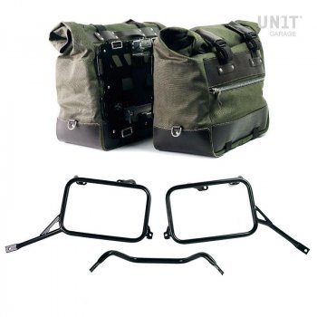 Par de alforjas Cult en Canvas 40L - 50L + Par de placas de aluminio + marcos de alforjas de aluminio Triumph Bonneville T120