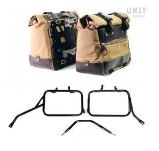 Par de maletas laterales Cult en Canvas 40L - 50L + Par de placas de aluminio + Marcos de alforjas de aluminio para Triumph Speed 400 & Scrambler 400 X