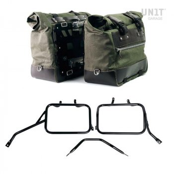 Par de maletas laterales Cult en Canvas 40L - 50L + Par de placas de aluminio + Marcos de alforjas de aluminio para Triumph Speed 400 & Scrambler 400 X