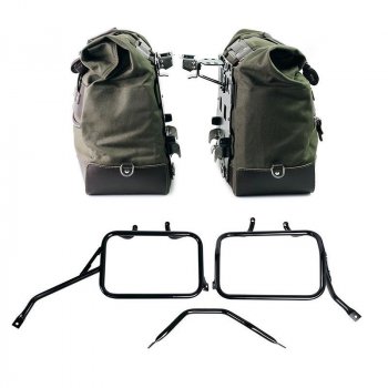 Par de maletas laterales Cult en Canvas 40L - 50L + Par de placas de aluminio + Marcos de alforjas de aluminio para Triumph Speed 400 & Scrambler 400 X
