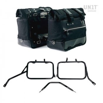 Par de maletas laterales Cult en Canvas 40L - 50L + Par de placas de aluminio + Marcos de alforjas de aluminio para Triumph Speed 400 & Scrambler 400 X
