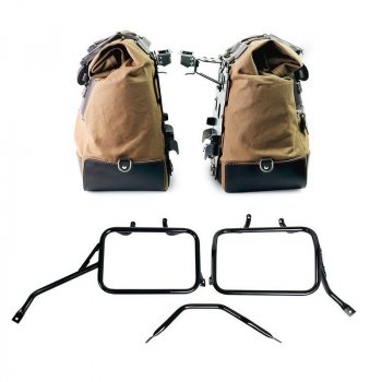 Par de maletas laterales Cult en Canvas 40L - 50L + Par de placas de aluminio + Marcos de alforjas de aluminio para Triumph Speed 400 & Scrambler 400 X