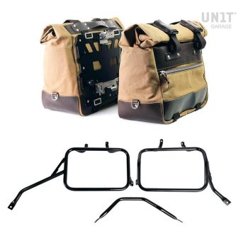 Par de maletas laterales Cult en Canvas 40L - 50L + Par de placas de aluminio + Marcos de alforjas de aluminio Triumph Tracker 400