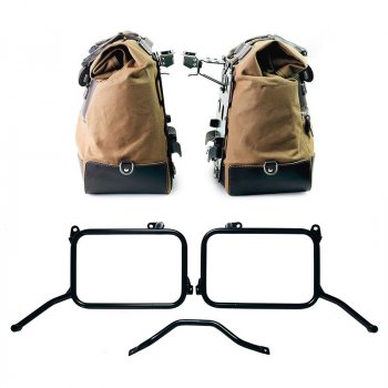 Par de maletas laterales Cult Canvas 40L - 50L + Par de placas de Aluminio + Bastidores Royal Enfield Himalayan 450 para escape original (2024 en adelante)
