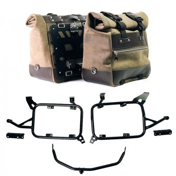 Par de alforjas laterales Cult en cuero Crust 40L - 50L + Placa de aluminio + Marcos de alforjas de aluminio BMW F900GS ADV