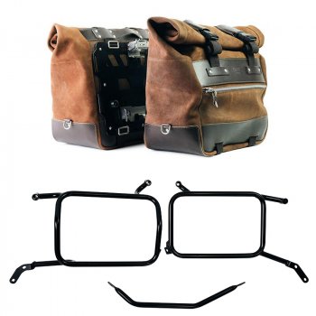 Pareja de alforjas Cult en serraje 40L - 50L + placa Aluminio + Marcos de alforjas Moto Guzzi V85 TT (2024 en adelante) Aluminio