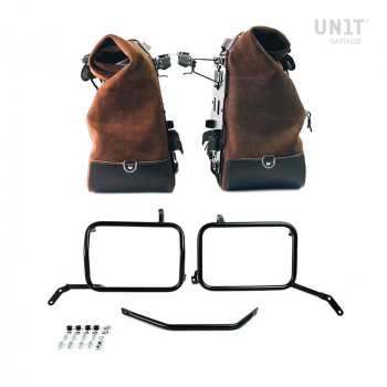 Pareja de alforjas Cult en serraje 40L - 50L + placa Aluminio + Marco de bolsa de aluminio Moto Guzzi V85TT Negro