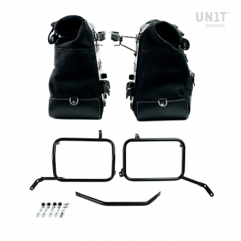 Pareja de alforjas Cult en serraje 40L - 50L + placa Aluminio + Marco de bolsa de aluminio Moto Guzzi V85TT Negro