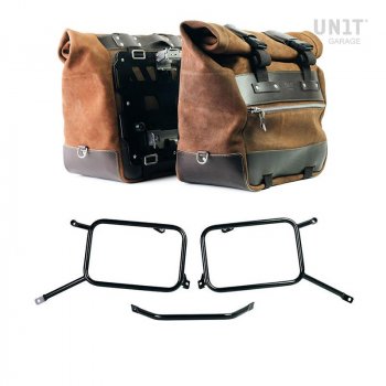 Par de alforjas Cult en serraje 40L - 50L + Placa de Aluminio + Armazones de alforjas de Aluminio Triumph Bonneville T120