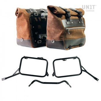 Par de alforjas Cult en serraje 40L - 50L + Placa de Aluminio + Armazones de alforjas de Aluminio Triumph Bonneville T120