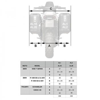 Par de bolsas de aluminio Atlas 47L + 41L con cuadros Triumph 1200 XC y XE