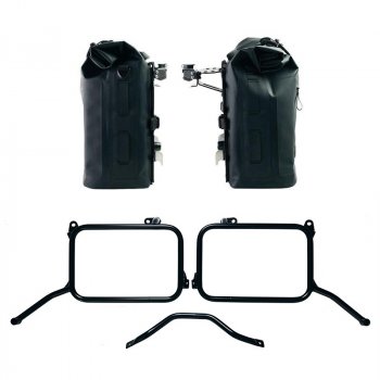 Dos alforjas laterales Khali de TPU de 35L - 45L + par de placas de aluminio con marcos Royal Enfield Himalayan 450 para escape original (2024 en adelante)