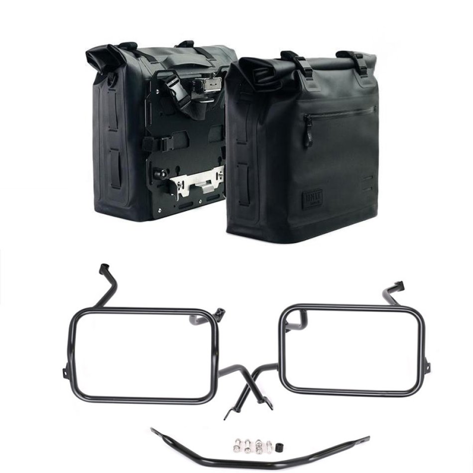 Dos bolsas laterales Khali en TPU 35L - 45L + Par de placas de aluminio + Marcos de alforjas de aluminio Atlas BMW F450GS