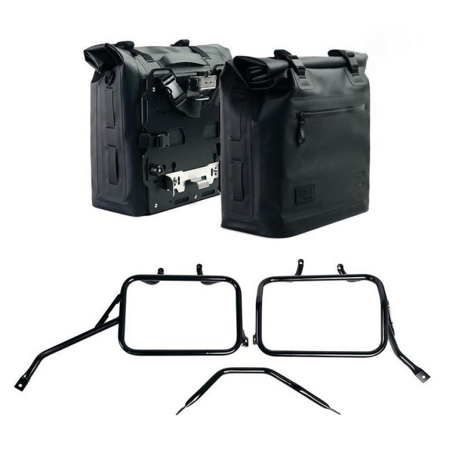 Dos bolsas laterales Khali en TPU 35L - 45L + Par de placas de aluminio + Marcos de alforjas de aluminio para Triumph Speed 400 & Scrambler 400 X