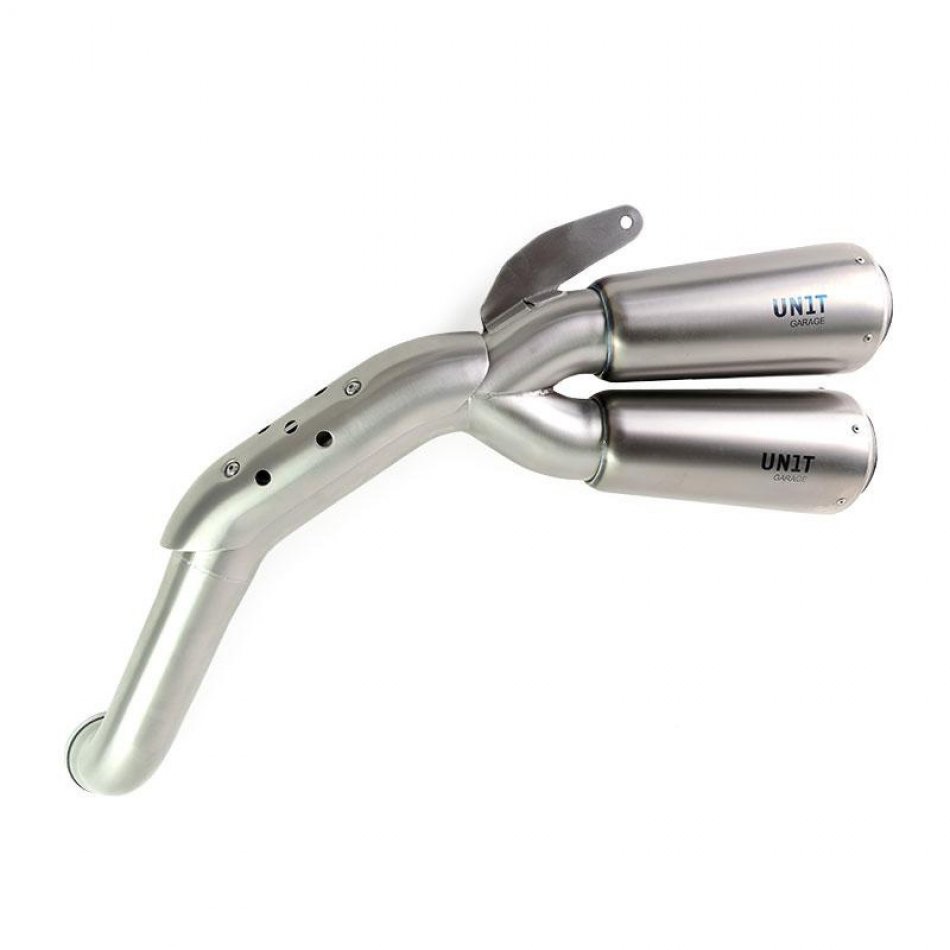 Titanium Scrambler doble alto silenciador con soldadura visible