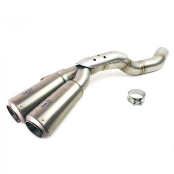 Doble silenciador bajo de titanio con soldadura visible