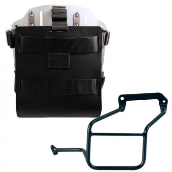 Portabolsas de aluminio con frontal de cuero regulable, enganche rápido y marco