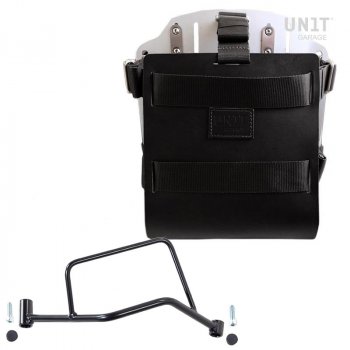 Portabolsa de aluminio con frontal de cuero ajustable, enganche rápido y marco