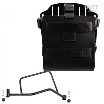 Portabolsa de aluminio con frontal de cuero ajustable, enganche rápido y marco