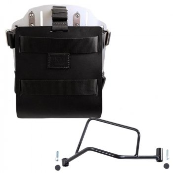 Portabolsa de aluminio con frontal de cuero ajustable, enganche rápido y marco