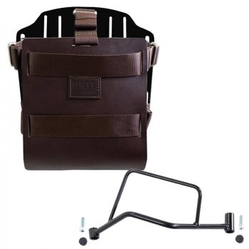 Portabolsa de aluminio con frontal de cuero ajustable, enganche rápido y marco