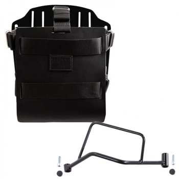 Portabolsa de aluminio con frontal de cuero ajustable, enganche rápido y marco