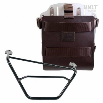 Portabolsas de aluminio con frontal de cuero regulable, enganche rápido y marco derecho