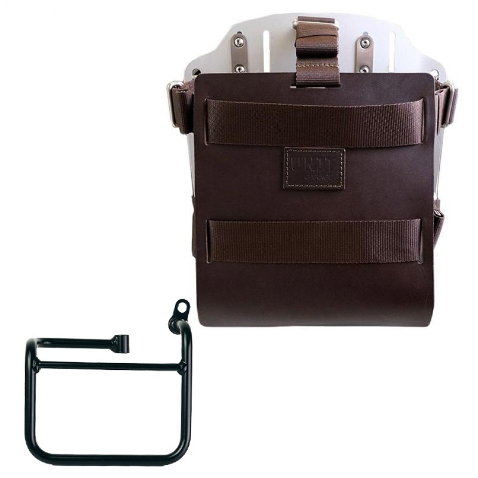 Portabolsa de aluminio con frontal de cuero ajustable y enganche rápido + BMW CE 02 Marco Derecho