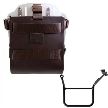 Portabolsa de aluminio con frontal de cuero ajustable y enganche rápido + BMW F900GS Bastidor izquierdo