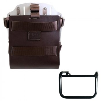 Portabolsa de aluminio con frontal de cuero ajustable y enganche rápido + BMW R12 Chasis Izquierdo