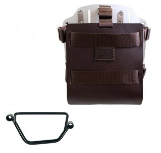 Portabolsa de aluminio con frontal de cuero ajustable y enganche rápido + Chasis Honda GB350S Derecho