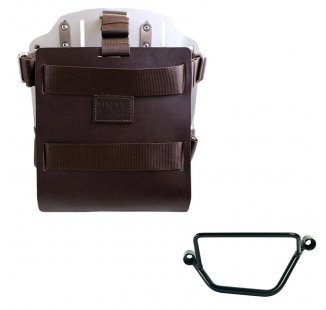 Portabolsa de aluminio con frontal de cuero ajustable y enganche rápido + Chasis Honda GB350S Izquierdo