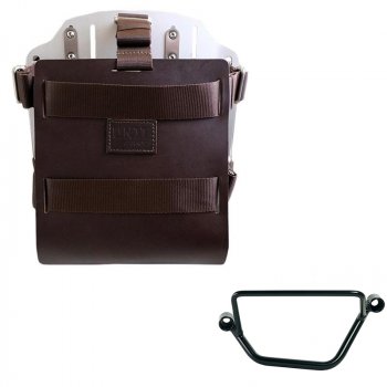 Portabolsa de aluminio con frontal de cuero ajustable y enganche rápido + Chasis Honda GB350S Izquierdo